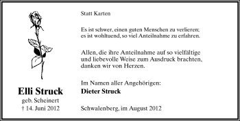 Anzeige  Elli Struck  Lippische Landes-Zeitung