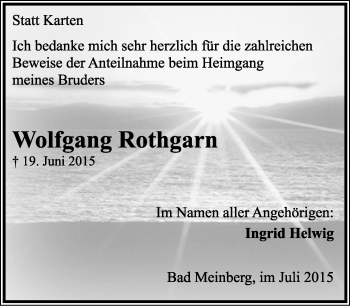 Anzeige  Wolfgang Rothgarn  Lippische Landes-Zeitung