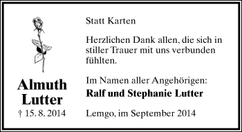 Anzeige  Almuth Lutter  Lippische Landes-Zeitung