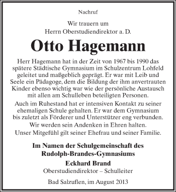 Anzeige  Otto Hagemann  Lippische Landes-Zeitung