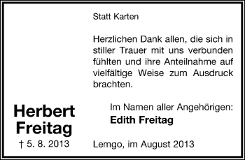 Anzeige  Herbert Freitag  Lippische Landes-Zeitung