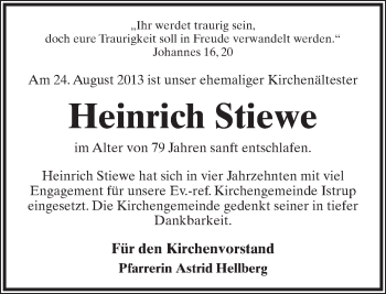 Anzeige  Heinrich Stiewe  Lippische Landes-Zeitung