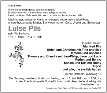 Anzeige  Luise Pils  Lippische Landes-Zeitung