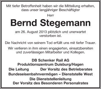 Anzeige  Bernd Stegemann  Lippische Landes-Zeitung