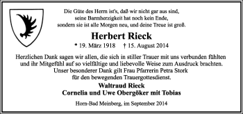 Anzeige  Herbert Rieck  Lippische Landes-Zeitung