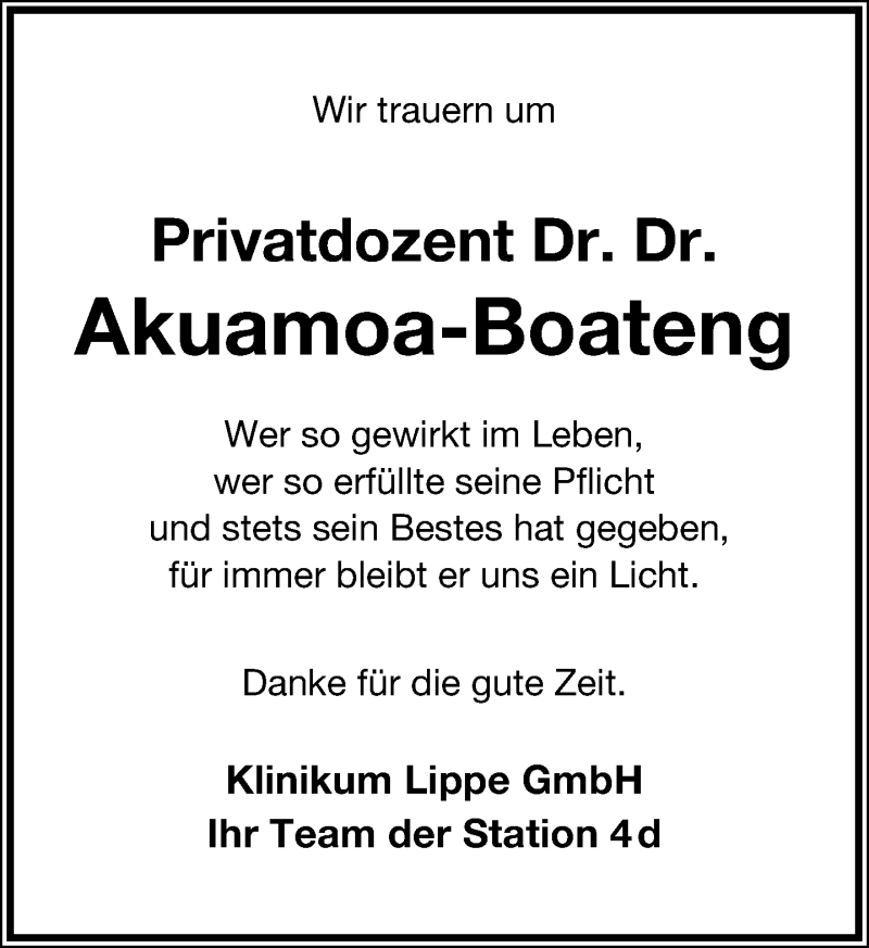  Traueranzeige für Emmanuel Akuamoa-Boateng vom 13.09.2014 aus Lippische Landes-Zeitung