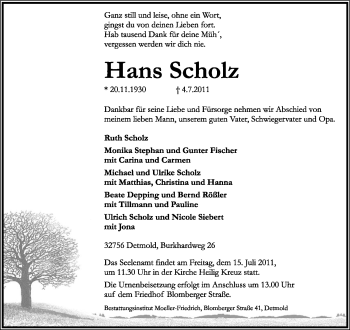 Anzeige  Hans Scholz  Lippische Landes-Zeitung