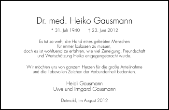 Anzeige  Heiko Gausmann  Lippische Landes-Zeitung