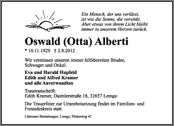 Anzeige  Oswald Alberti  Lippische Landes-Zeitung