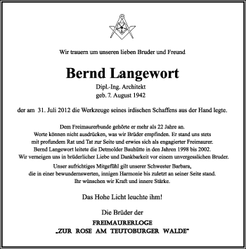 Anzeige  Bernd Langewort  Lippische Landes-Zeitung