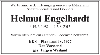 Anzeige  Helmut Engelhardt  Lippische Landes-Zeitung