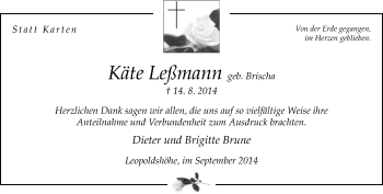 Anzeige  Käte Leßmann  Lippische Landes-Zeitung