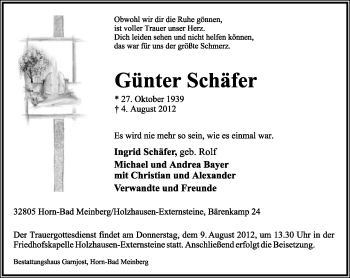 Anzeige  Günter Schäfer  Lippische Landes-Zeitung