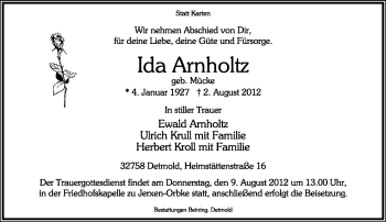 Anzeige  Ida Arnholtz  Lippische Landes-Zeitung