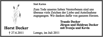 Anzeige  Horst Decker  Lippische Landes-Zeitung