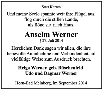 Anzeige  Anselm  Werner  Lippische Landes-Zeitung