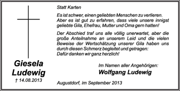 Anzeige  Giesela Ludewig  Lippische Landes-Zeitung