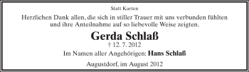 Anzeige  Gerda Schlaß  Lippische Landes-Zeitung