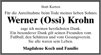 Anzeige  Werner Krohn  Lippische Landes-Zeitung
