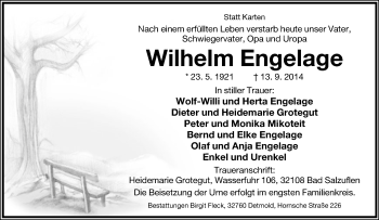 Anzeige  Wilhelm Engelage  Lippische Landes-Zeitung