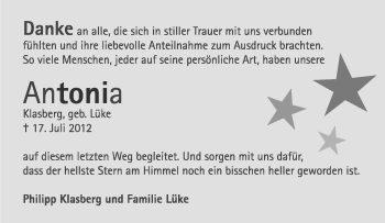 Anzeige  Antonia Klasberg  Lippische Landes-Zeitung