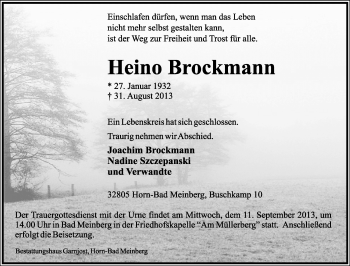 Anzeige  Heino Brockmann  Lippische Landes-Zeitung