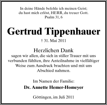 Anzeige  Gertrud Tippenhauer  Lippische Landes-Zeitung