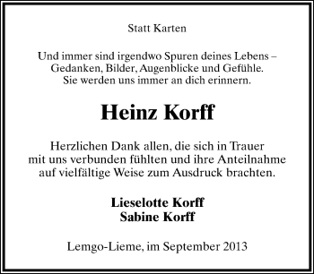 Anzeige  Heinz Korff  Lippische Landes-Zeitung