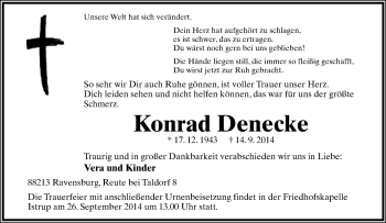 Anzeige  Konrad Denecke  Lippische Landes-Zeitung