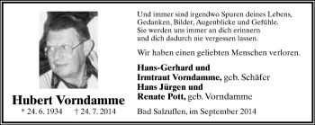 Anzeige  Hubert Vorndamme  Lippische Landes-Zeitung