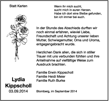 Anzeige  Lydia Kippscholl  Lippische Landes-Zeitung