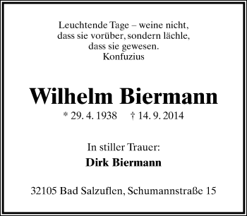 Anzeige  Wilhelm Biermann  Lippische Landes-Zeitung