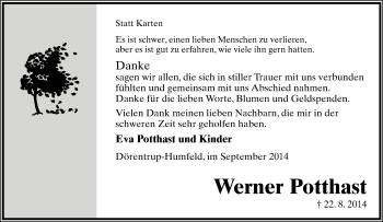 Anzeige  Werner Potthast  Lippische Landes-Zeitung