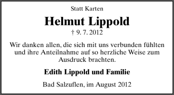 Anzeige  Helmut Lippold  Lippische Landes-Zeitung