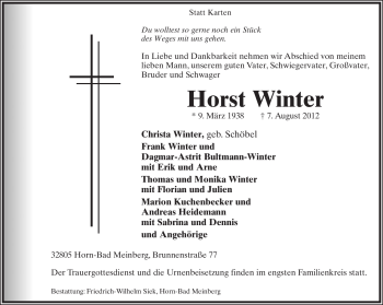 Anzeige  Horst Winter  Lippische Landes-Zeitung