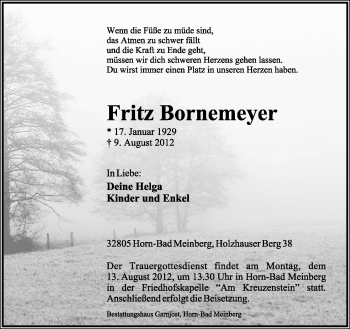 Anzeige  Fritz Bornemeyer  Lippische Landes-Zeitung