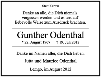 Anzeige  Gunther Odenthal  Lippische Landes-Zeitung