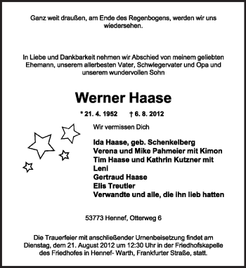 Anzeige  Werner Haase  Lippische Landes-Zeitung