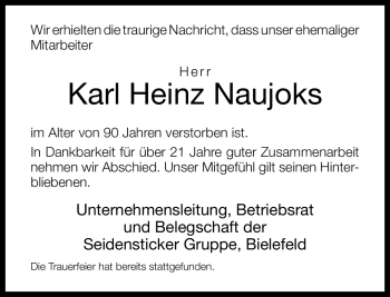 Anzeige  Karl Heinz Naujoks  Lippische Landes-Zeitung