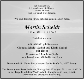 Anzeige  Martin Scheidt  Lippische Landes-Zeitung