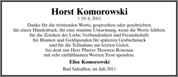 Anzeige  Horst Komorowski  Lippische Landes-Zeitung