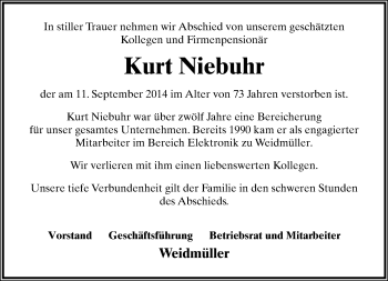 Anzeige  Kurt Niebuhr  Lippische Landes-Zeitung