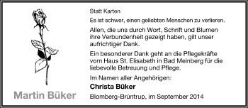 Anzeige  Martin Büker  Lippische Landes-Zeitung