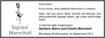 Anzeige  Sigried Marschall  Lippische Landes-Zeitung