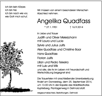 Anzeige  Angelika Quadfass  Lippische Landes-Zeitung