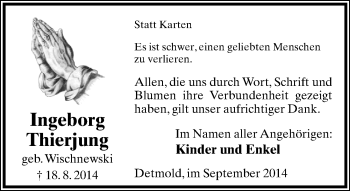 Anzeige  Ingeborg Thierjung  Lippische Landes-Zeitung