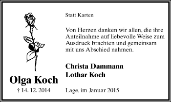 Anzeige  Olga Koch  Lippische Landes-Zeitung