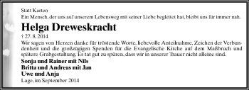 Anzeige  Helga Dreweskracht  Lippische Landes-Zeitung