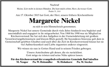 Anzeige  Margarete Nickel  Lippische Landes-Zeitung