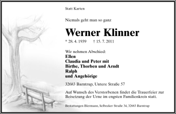 Anzeige  Werner Klinner  Lippische Landes-Zeitung